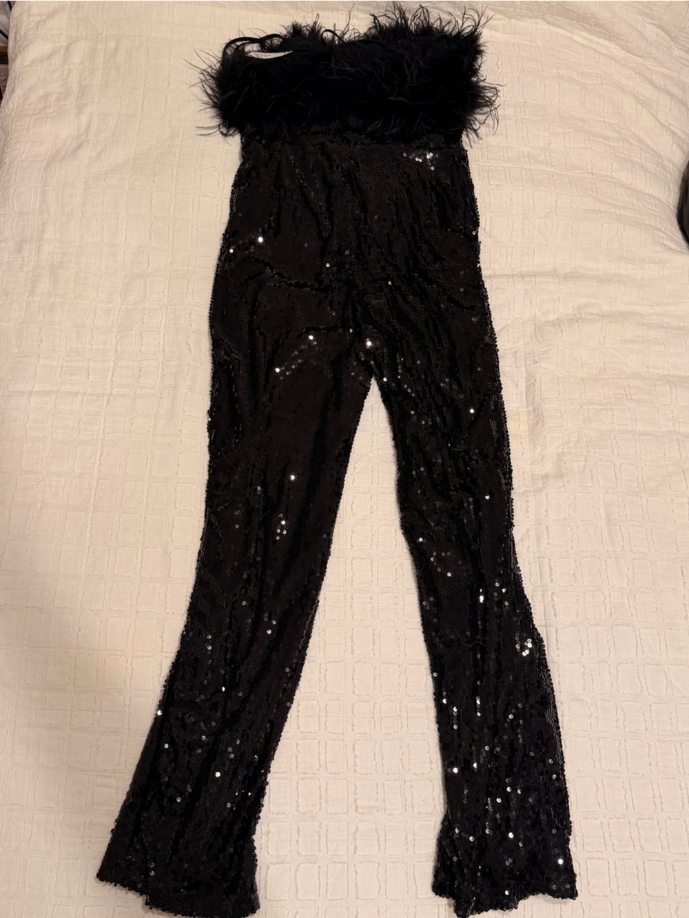 Nasty Gal Black Sequin Feather-Trim Jumpsuit - Picture 4 of 4